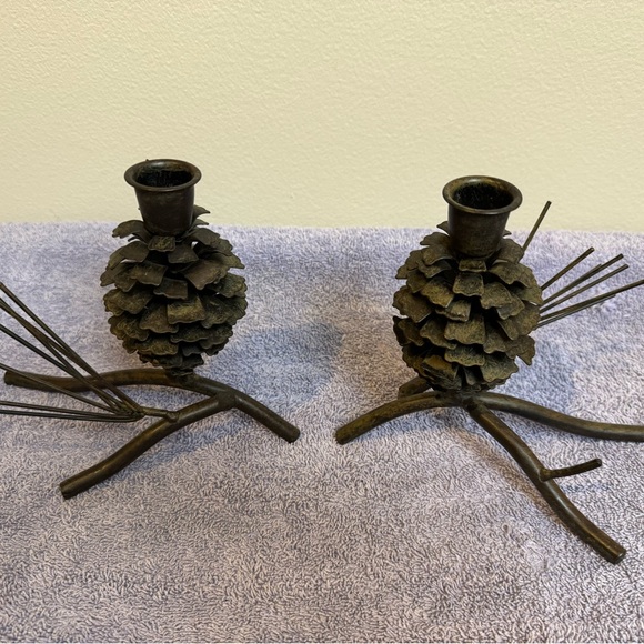 Brown metal pine cone candle holders. - Picture 2 of 7